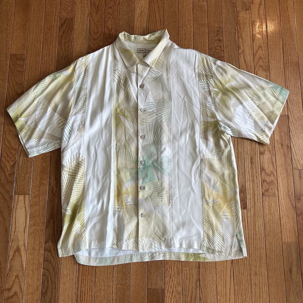 Tommy Bahama Men's Size XL Yellow Floral Silk Shirt